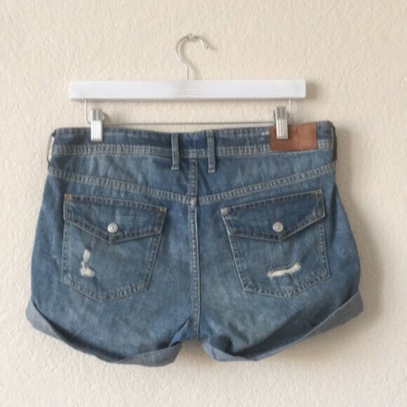 H&M Jean Shorts Flap Pocket Distressed Blue - Picture 13 of 14